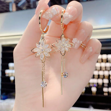 Luxury Crystal Flower Tassel Drop Earrings
