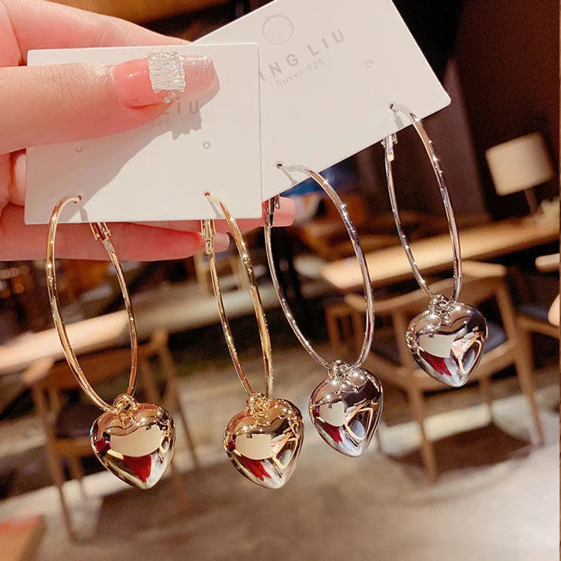 2024 Gold Heart Pendant Hoop Earrings