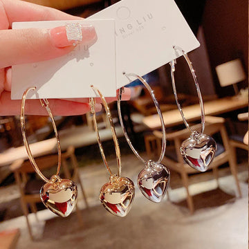 2024 Gold Heart Pendant Hoop Earrings