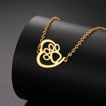 Cat Dog Paw Heart Pendant Necklace