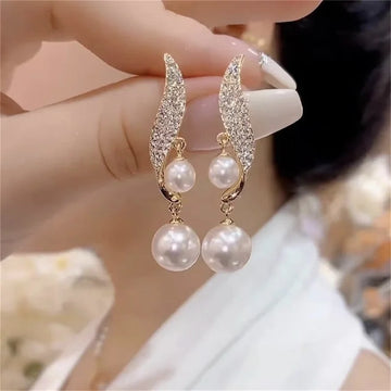 Classic Double Pearl Tassel Drop Earrings